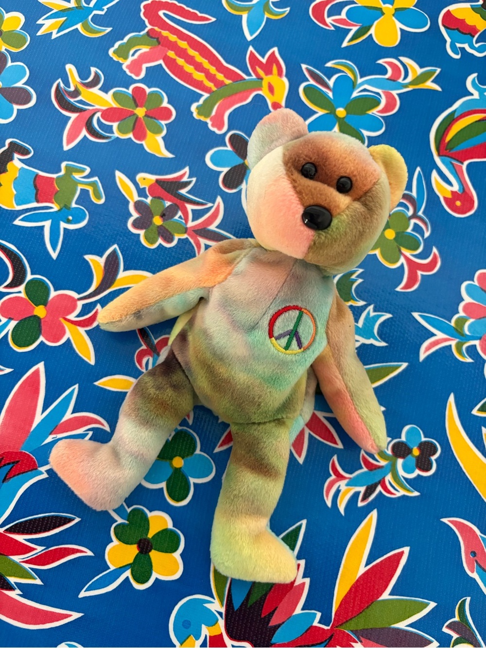 Ty Multicolor Tie-Dye Peace Plush Bear Collectible Beanie Baby